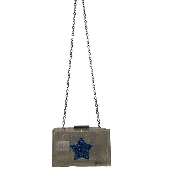More Than Magic Handbags - More Than Magic Silver Electric Blue Star Super Sparkly Clear Rectangular Purse